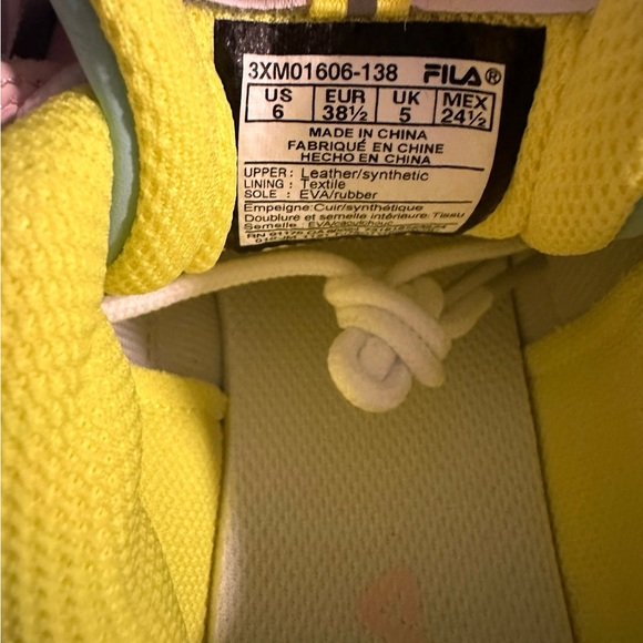 New, Fila Disruptor II Premium (Big Kid) White/Safety Yellow/Blue, Size 6 - Picture 8 of 14